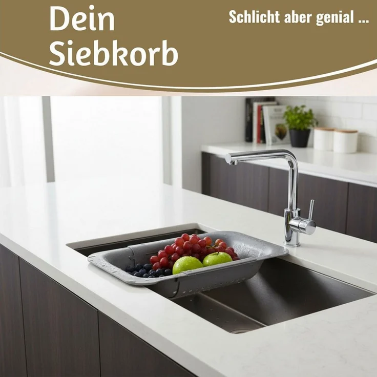 LS-LebenStil Küchensieb Abtropfsieb Ausziehbar Spülbeckensieb Organizer für Spülbecken, Kunststoff, (Siebkorb für Obst, Gemüse, Nudeln - Abtrogfestell für Geschirr, 1-St, Lebensmittelecht, BPA-frei, flexibler Abtropfkorb, Nudelsieb, Seiher), Abflusssie... – Bild 4