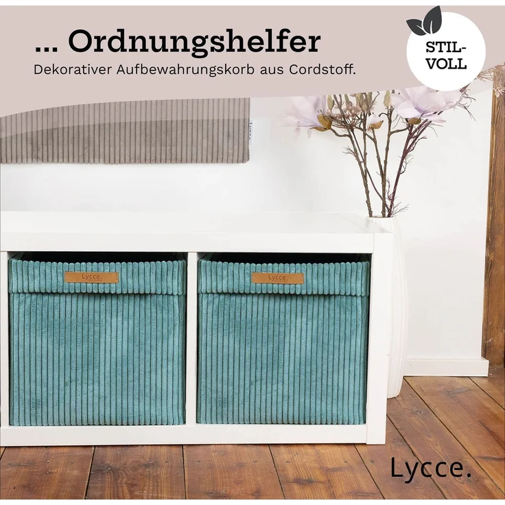 Lycce faltbare Aufbewahrungsbox, 4er Set - Cord, passend für Kallax Regal, abnehmbarer Bezug, robust, formstabil Türkis 31x33x33cm – Bild 9