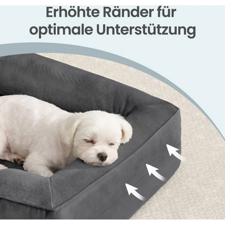 FEANDREA Orthopädisches Hundebett M, abnehmbarer Bezug, erhöhte Ränder, rutschfest, waschbar, Haustierbett, dunkelgrau – Bild 4