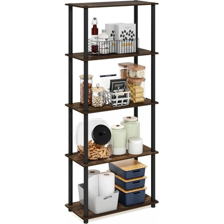 Furinno Turn-N-Tube 5-stufiges Mehrzweckregal mit Rundes PVC-Rohr, Bernsteinkiefer/Schwarz – Bild 2