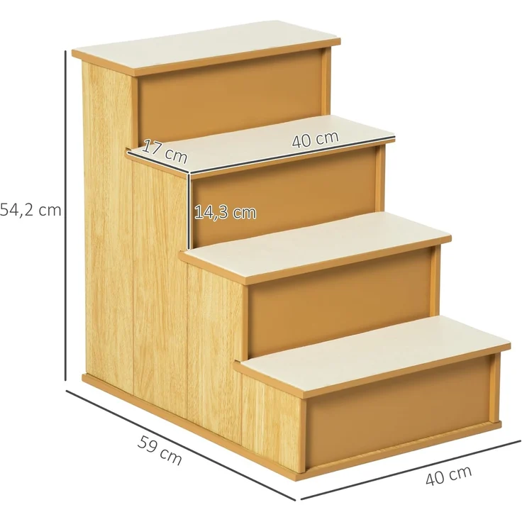 PawHut Haustiertreppe 4-stufig mit rutschfester Matte (Katzentreppe, 1-St, Hundetreppe), Rutschfeste Stufen mit abnehmbaren Teppichen – Bild 7