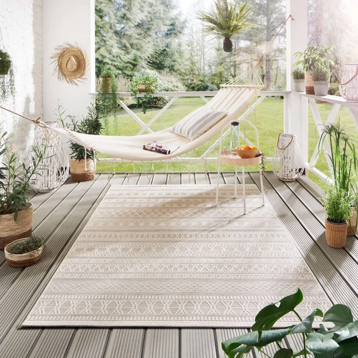 Steffensmeier In- und Outdoor Teppich Nyland, Farbe: Streifen Beige, Größe: 200x290 cm