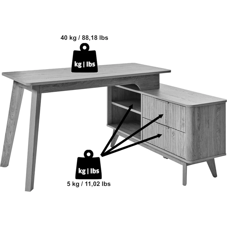 Jahnke Eckschreibtisch WAVE C 150 E (1-St), Eckschreibtisch, Fronten in Wellendesign, wechselseitig montierbar – Bild 8