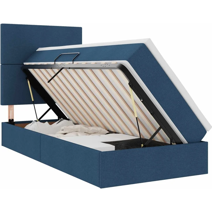 vidaXL LED-Speicherbett mit Matratze Blau 100 x 200 cm Stoff 3372338 – Bild 2