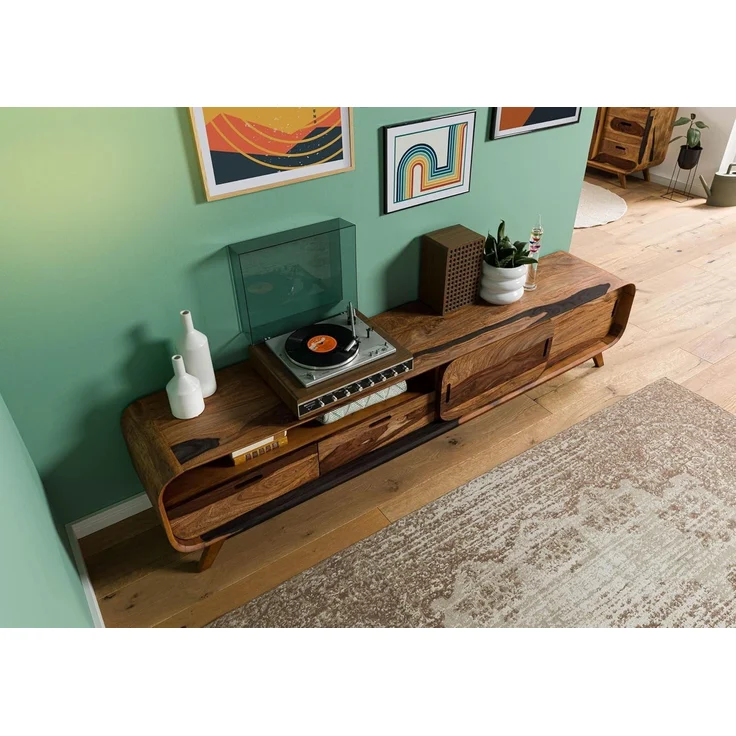 Massivmoebel24 TV-Board (Sheesham 220 x 40 x 48 dunkelbraun lackiert MAILAND #227) – Bild 2