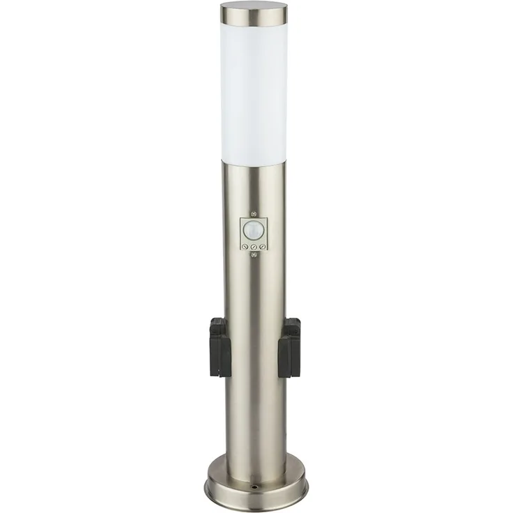 LED Stehleuchte, silber, Bewegungsmelder, 2x Steckdose