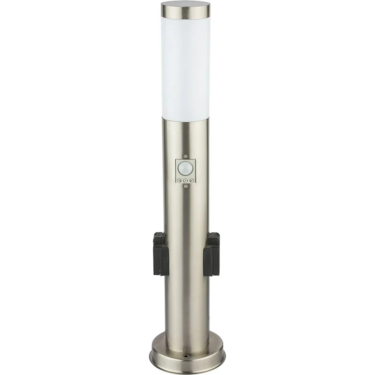LED Stehleuchte, silber, Bewegungsmelder, 2x Steckdose – Bild 1