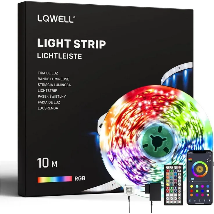 LQWELL LED-Streifen 10-30m LED Strip Licht-Band Leiste RGB einstellbar Fernbedienung App, 240-flammig, 10m Licht-Streifen 240 LEDs 36W Fernbedienung Wohnzimmer Party