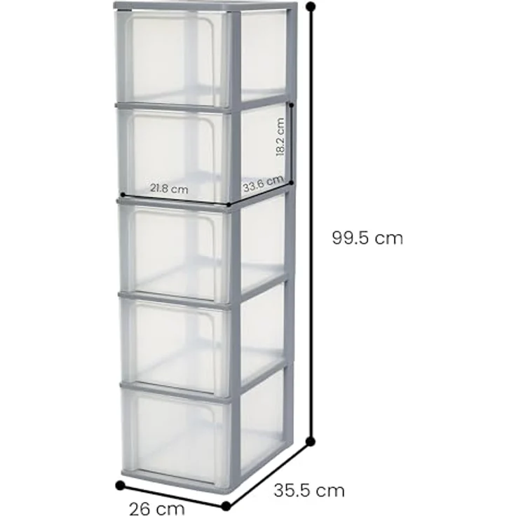 Iris Ohyama, Kunststoff Schubladenbox mit 5 tiefen Schubladen, Grau, Easy-Pull-System, A4, A5 & A6 Format, Schreibtisch Organizer für Büro, Schule, Schreibwaren, BPA-frei, Schubladenschrank, OCH-2500 – Bild 4