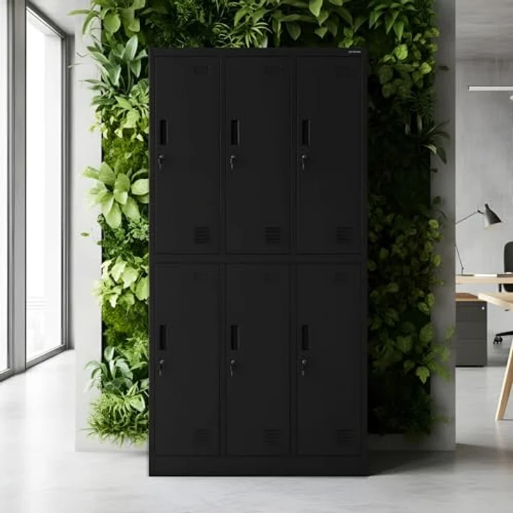 Jan Nowak Schließfachschrank 3B2A Wertfachschrank Metallspind Umkleideschrank 6 Fächer Stahlblech Pulverbeschichtet 185 cm x 90 cm x 45 cm (H x B x T) (Schwarz) – Bild 2