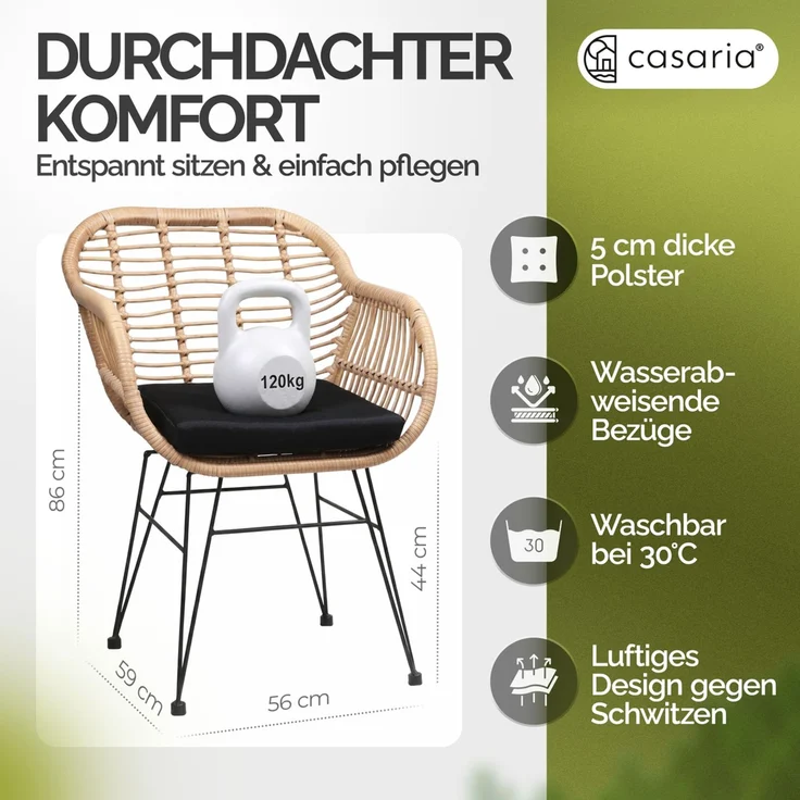 CASARIA® Korbsessel Gartenstühle 2er Set Bali Polyrattan – Bild 5