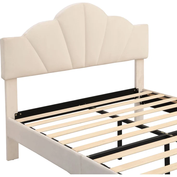 Polsterbett 140×190 cm mit höhenverstellbarem Kopfteil, Samtbezug, Beige, ohne Matratze – Bild 10