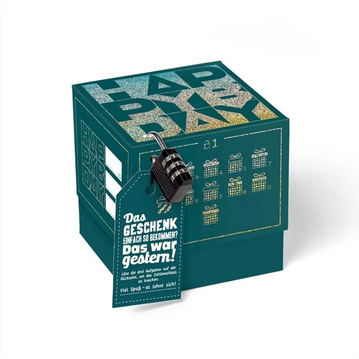 SURPRISA Geschenkbox Rätsel-Geschenkbox Happy Birthday mit Glitzer, originelle Geburtstagsbox mit Zahlenschloss zum Geburtstag – Bild 4