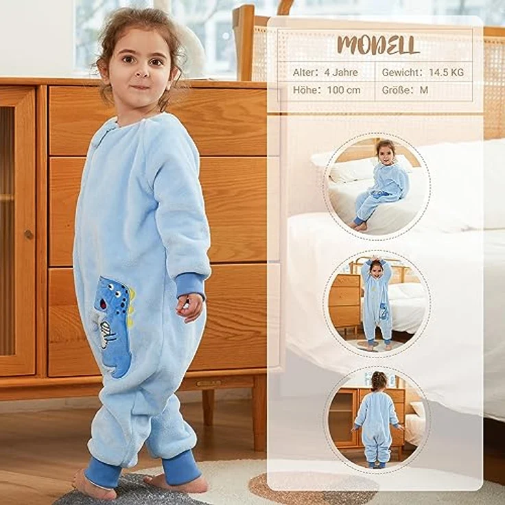 XQ&XG Baby Schlafsack mit Füßen 2.0 Tog,Babyschlafsack mit langen Ärmeln,Schlafsack Kinder mit Beinen für mädchen und Junge,Dinosaurier,90 – Bild 8