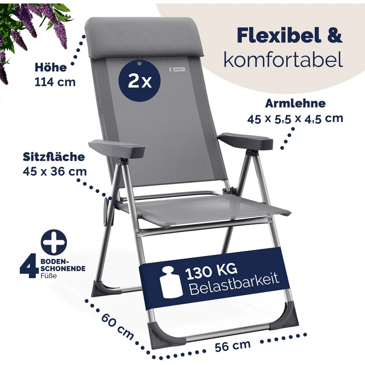 Casaria Alu Gartenstuhl Klappbar Grau 2er Set – Bild 3