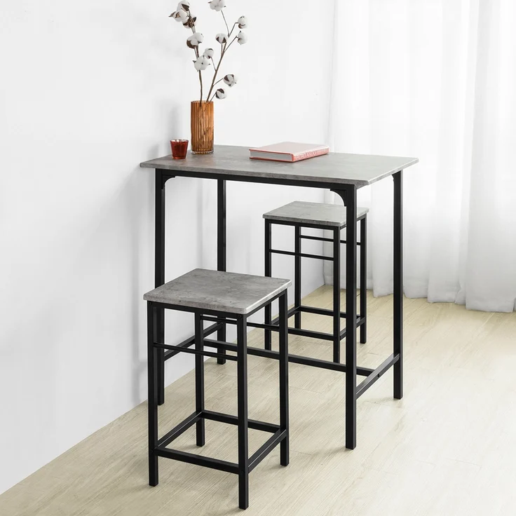 SoBuy OGT10-HG Bartisch-Set mit 2 Hockern, MDF, PVC-Furnier, Grau, 80 x 88 x 50 cm – Bild 5