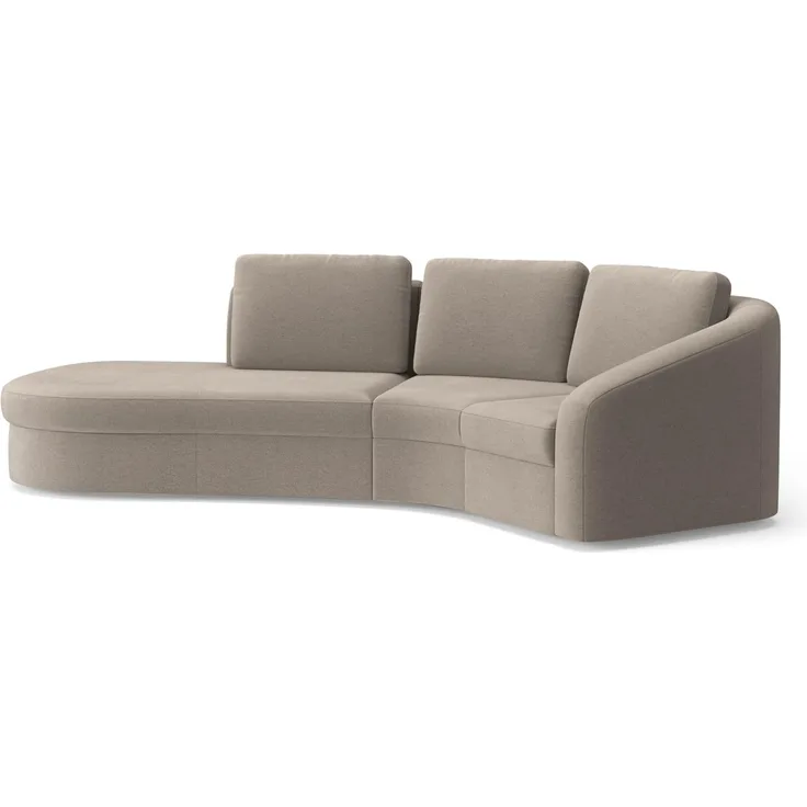 Cavadore Ecksofa Jawa / Bodennahe Eckcouch mit Element 1-sitzig und Trapezecke halbrund (60 Grad) / 266 x 88 x 230 / Mikrofaser, Perlbeige