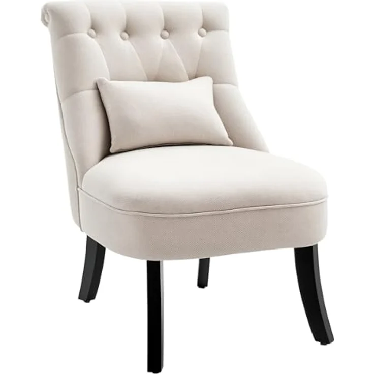 HOMCOM Relaxsessel Sessel mit Rückenkissen, Loungesessel mit Leinenoptik (Fernsehsessel, 1-St, Postersessel), für Wohnzimmer, Schlafzimmer, 52,5 x 69 x 77 cm, Cremeweiß – Bild 2