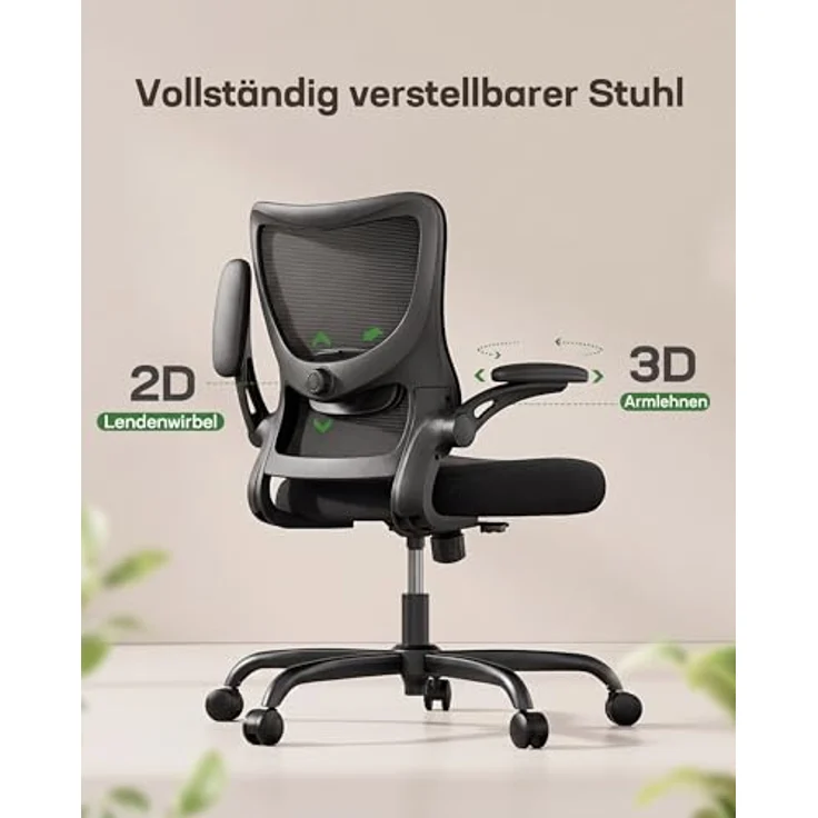 Marsail Ergonomischer Bürostuhl, Drehschreibtischstuhl mit 3D-PU-Armlehnen & Verstellbarer Lendenstütze, höhenverstellbar & neigbarer Chefsessel mit atmungsaktiver Netzrückenlehne,Bis 136kg – Bild 3