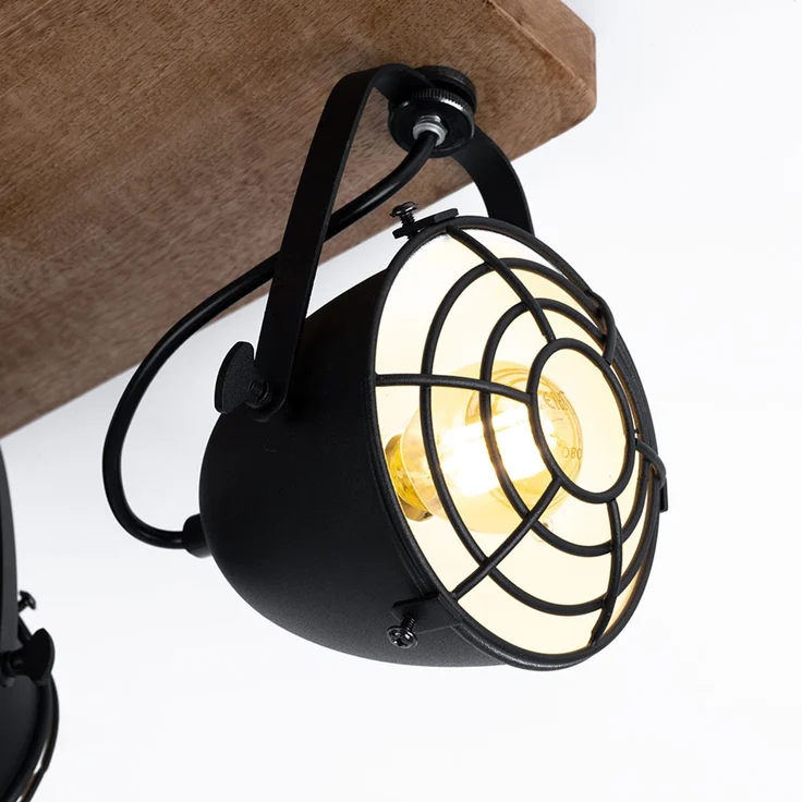 LED Deckenlampe, Metall Holz, schwarz, Spots verstellbar, L 59 cm – Bild 7
