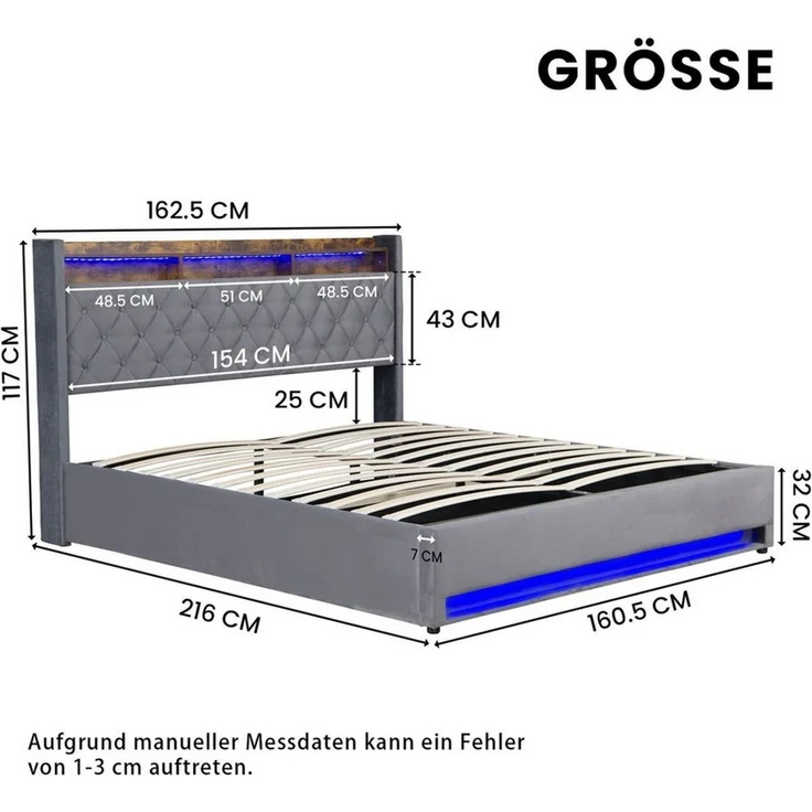 STILVORA Polsterbett 160×200 mit matratze und bettkasten,Stauraumbett Boxspringbett mit USB (Funktionbett mit Hydraulikstange,Tragfähigkeit: 200kg, Strapazierfähig und schmutzabweisend,verschiedenen Farben,Metallrahmen), Bettgestell mit Lattenrost,Bequ... – Bild 3