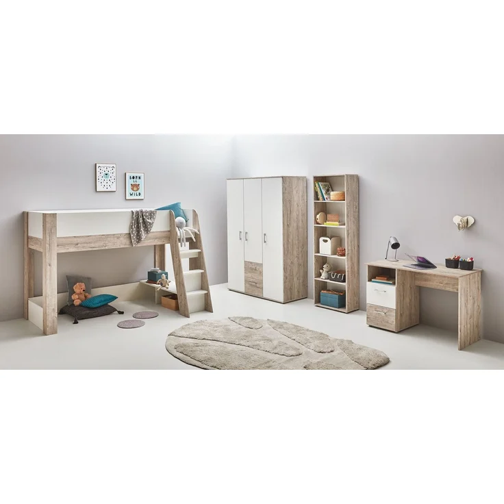 OTTO home Jugendzimmer-Set Set »Riekke«, viel Stauraum, (Spar-Set, 4-tlg, Kleiderschrank 3 türig, Hochbett, Standregal, Schreibtisch), Hochbett, Etagenbett, Ablagefach unter dem Bett, Blauer Engel – Bild 1