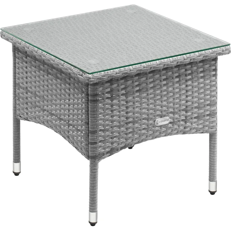Casaria Beistelltisch, Polyrattan 50x50 cm Wetterfest Höhenverstellbar 80kg Belastbarkeit
