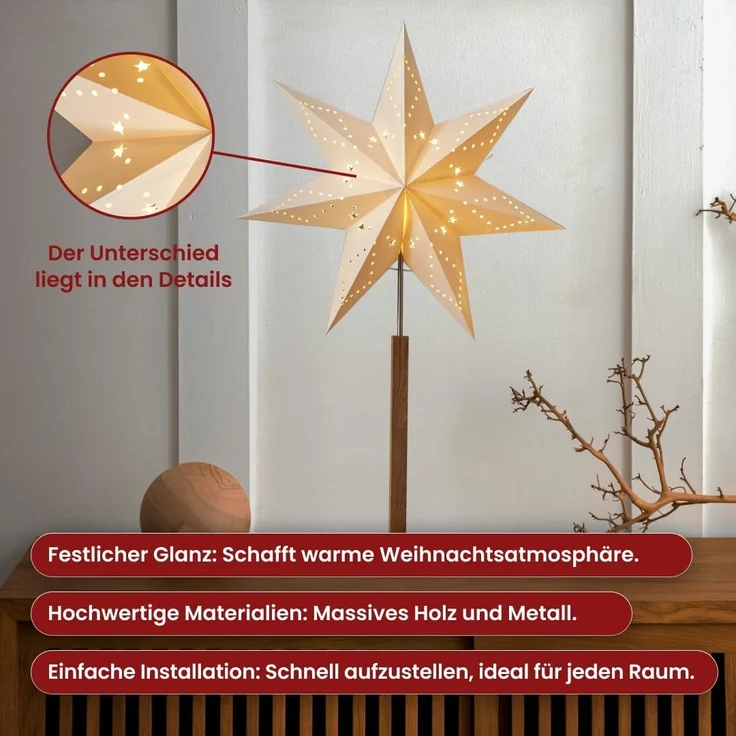 Star Stern Karo Mini Material: Holz/Papier, Farbe beige, Höhe, 55 x 34 cm – Bild 2