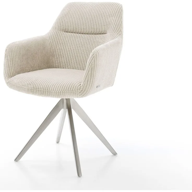 Esszimmerstuhl Pejo-Flex Cord Beige Kreuzgestell kantig Edelstahl Taschenfederkern