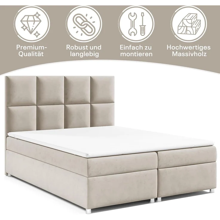 Best for Home Boxspringbett mit Bettkasten Trinity K2 Bonell-Matratze inkl. 7 cm Topper (Polsterbett Doppelbett Boxbett mit gepolstertes Kopfteil, versch. Größen, 140x200 160x200 180x200 200x200 cm), Handwerksqualität, TOP Preis-Leistungs-Verhältnis – Bild 3
