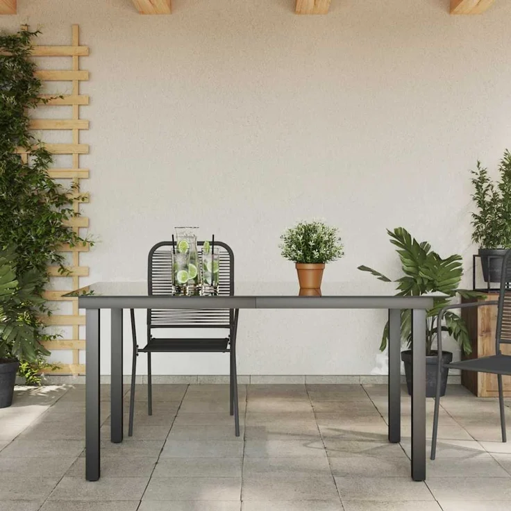 Gartentisch, Beistelltisch, Balkontisch Schwarz 150x90x74 cm Aluminium und Glas – Bild 3