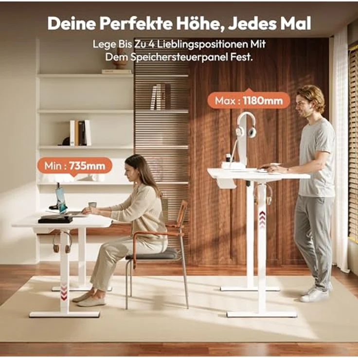 SANODESK Höhenverstellbarer Schreibtisch mit Komplett Tischplatte, Elektrischer Ergonomischer Schreibtisch, Steh-Sitz Bürotisch für Homeoffice, 120x60 cm, Weiß – Bild 6