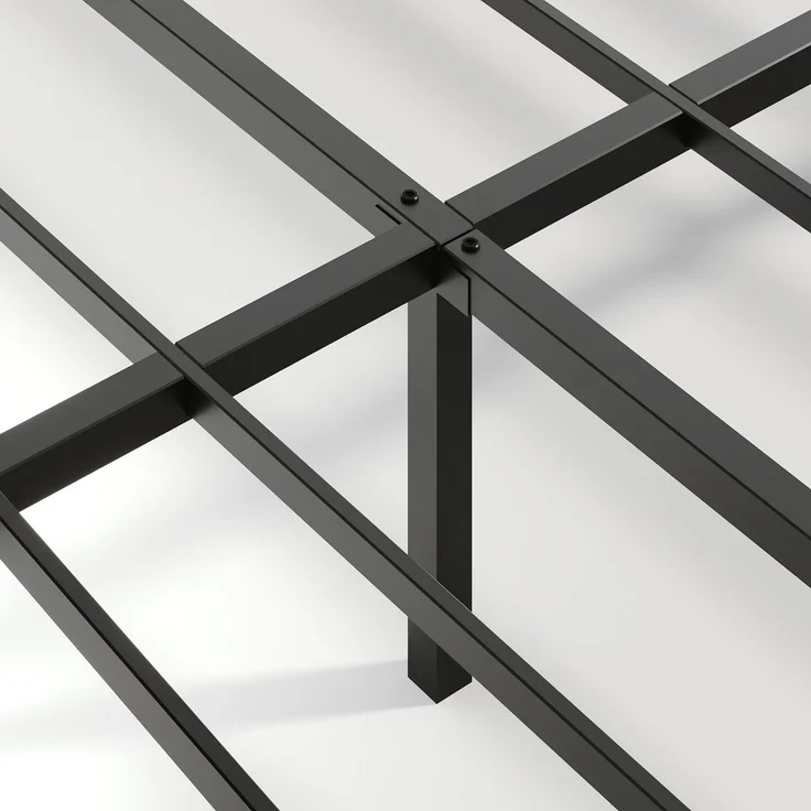 EINHOM Modernes Bett mit Schwebedesign und Nutenverkleidung, ausgestattet mit stimmungsvollen LED-Leuchten und verstärktem Flacheisen-Bettgestell-140 x 200 cm – Hell Eiche (Ohne Matratze) – Bild 6
