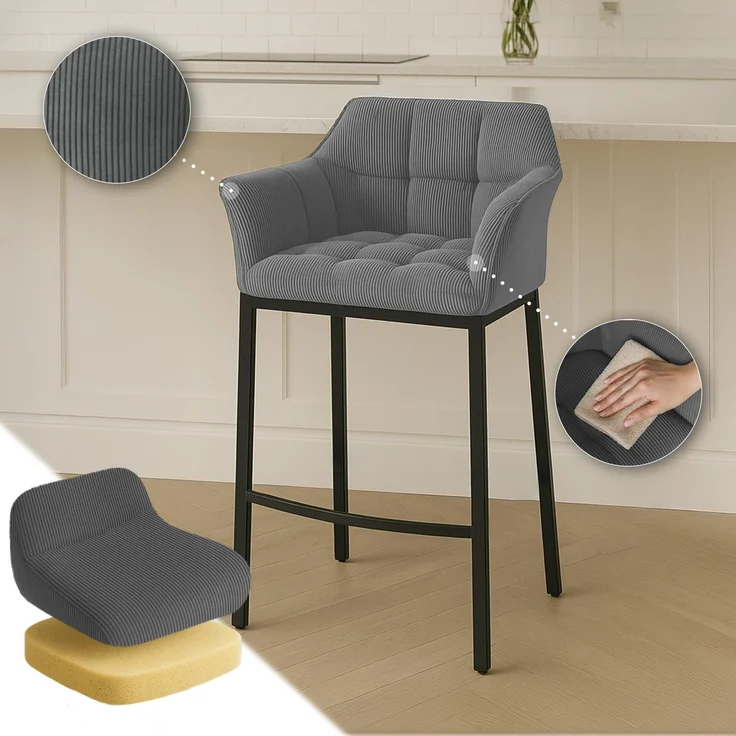 Barhocker GIBEL - Metall Grau 64x48x110 cm Schwarz | Barstuhl Mit Lehne Tresenhocker Tresenstuhl Kneipenhocker Kneipenstuhl – Bild 3
