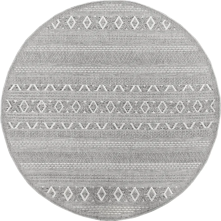 the carpet Calgary - robuster Teppich, Flachgewebe, modernes Design, ideal für Küche und Esszimmer, Vintage-Optik, Boho-Style, besonders flach, auch für den Außenbereich, Grau-Uni, 120 cm Rund – Bild 1