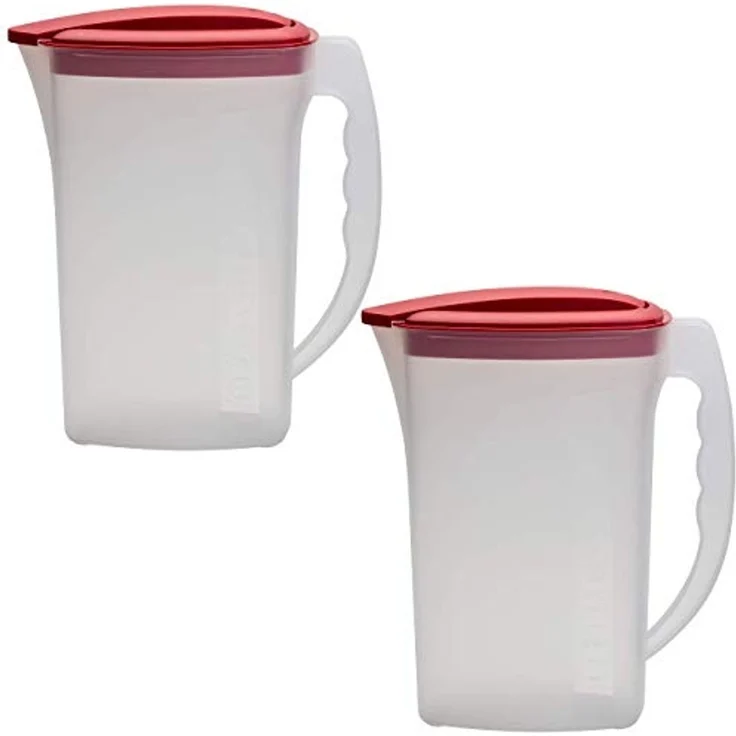 Engelland Wasserkrug Getränkekkrug mit Füllskala und abnehmbarem Deckel, (Vorteils-Set, 2-tlg, 2 Liter Fassungsvermögen je Krug), BPA-frei, frostbeständig, spülmaschinengeeignet, Kühlschrankkrug – Bild 1