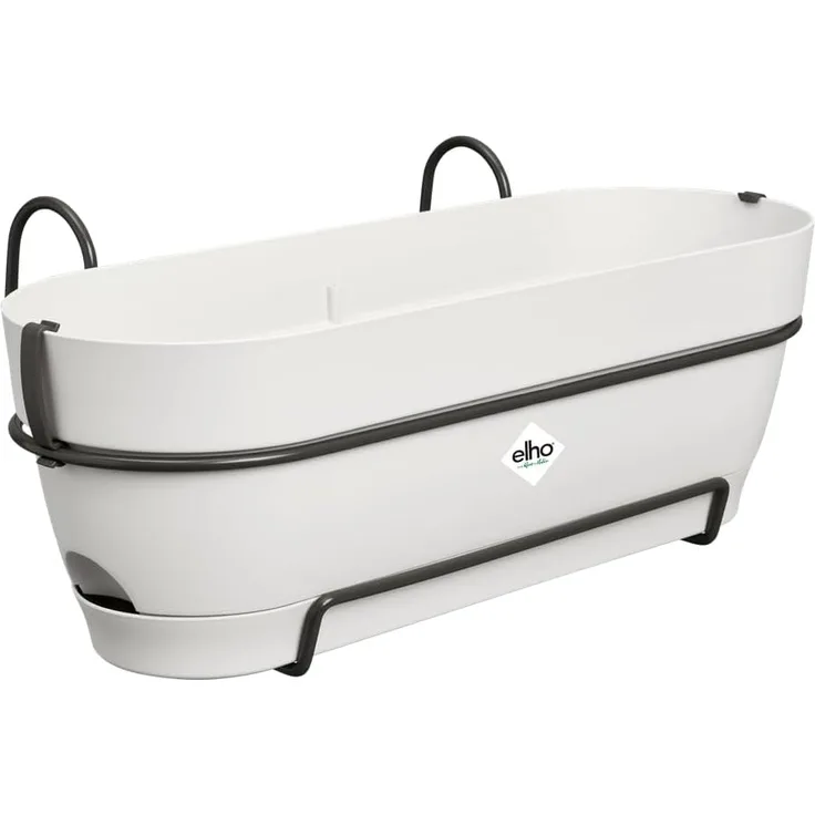 elho Vibia Campana Balkonkasten Allin1 50 mit Wasserreservoir - Blumentopf Balkongeländer - 100% recyceltem Plastik - Ø 50.4 x H 17.7 cm - Weiß/Seidenweiß