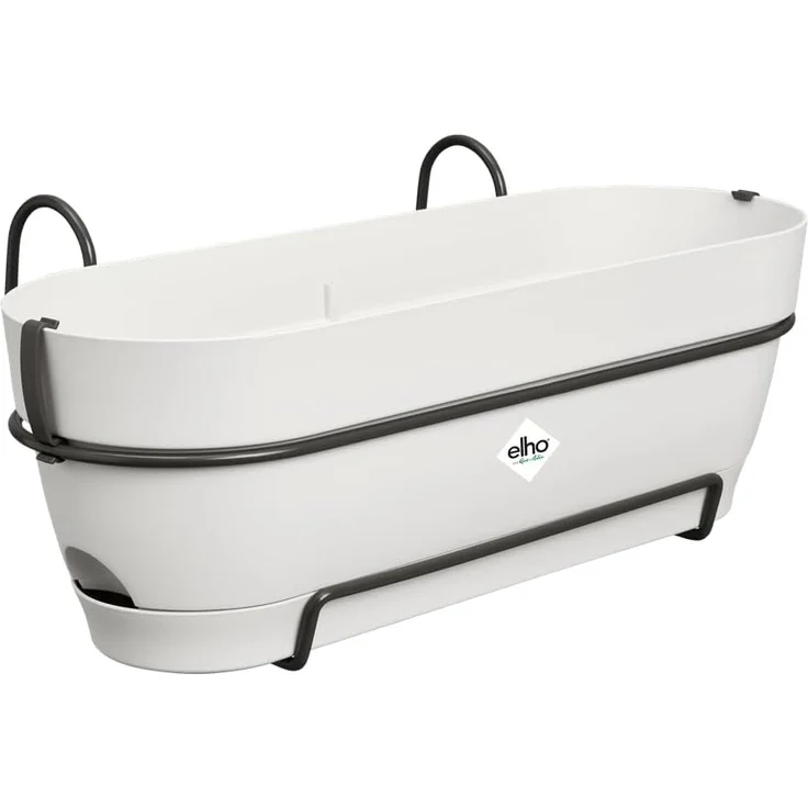 elho Vibia Campana Balkonkasten Allin1 50 mit Wasserreservoir - Blumentopf Balkongeländer - 100% recyceltem Plastik - Ø 50.4 x H 17.7 cm - Weiß/Seidenweiß – Bild 1