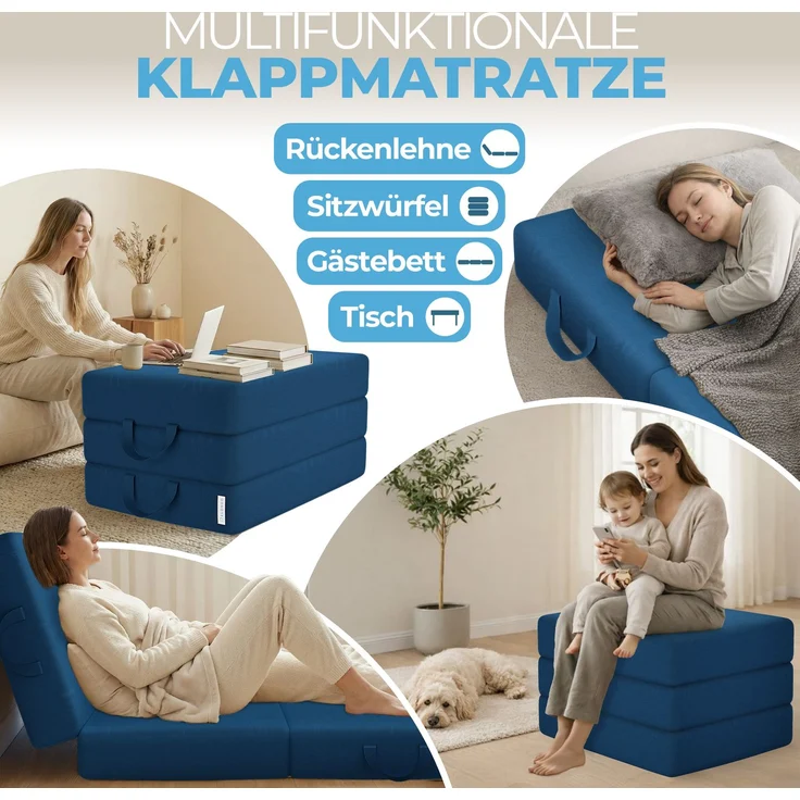 Klappmatratze 90x200 cm, 75x195 cm, Bestschlaf, 15 cm hoch, waschbar, versch. Größen & Farben, geeignet für Hausstauballergiker – Bild 3