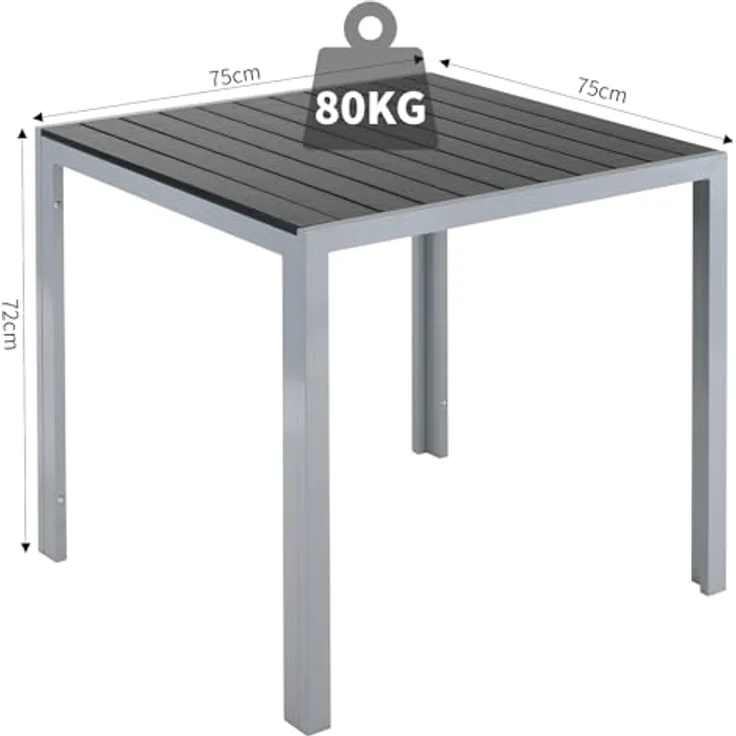 Clevich Gartentisch Wetterfeste, 75x75 cm, Outdoor-Esstisch, WPC-Balkontisch, Aluminiumrahmen, Wetterfeste Gartenmöbel, quadratischer Terrassentisch, Silber Grau – Bild 3