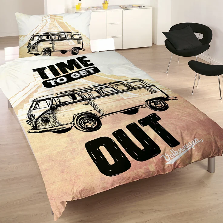 BERONAGE Wendebettwäsche VW Volkswagen Bulli Time Out Bettwäsche Linon / Renforcé 069 Bettbezug, 100% Baumwolle, 2 teilig, 135x200 + 80x80 cm – Bild 2