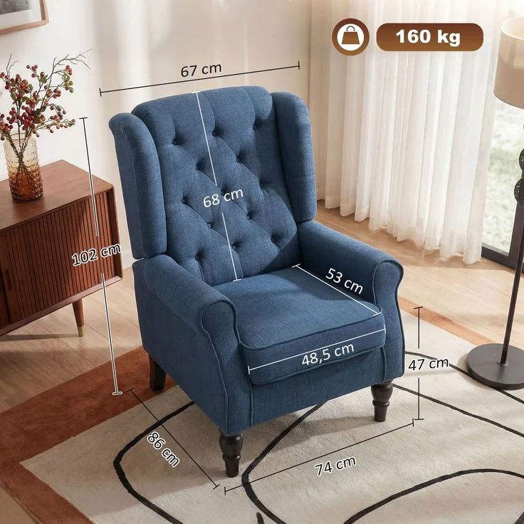 HOMCOM Einzelsessel, Polyester, Holz, Blau, B74 x T86 x H102 cm – Bild 3