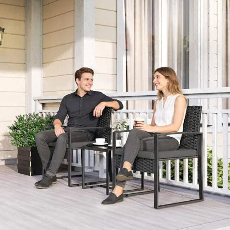 Outsunny Sitzgruppe mit 2 Gartenstühlen, Couchtisch, abnehmbar Kissen, (Gartenmöbel-Set, 3-tlg, Bistroset), für Garten, Terrasse, Dunkelgrau – Bild 9
