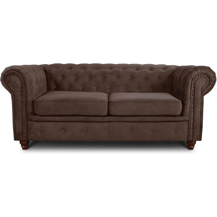 Sofa Chesterfield Asti 2-Sitzer, Couchgarnitur 2-er, Sofagarnitur, Couch mit Holzfüße, Polstersofa - Glamour Design (Braun (Capri 45))
