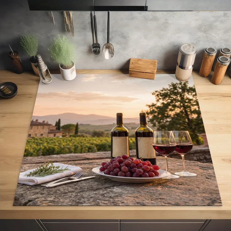 MuchoWow Herd-Abdeckplatte Wein - Gläser - Trauben - Weinberg, Vinyl, (1 tlg), Küche Herdabdeckung Ceranfeld Induktionsfeld Vinyl, 60x60 cm – Bild 2