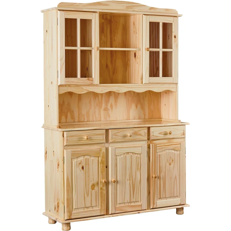 Inter Link Buffet Vitrine TOSCANA Kiefer Massivholz Küchenbuffet natur lackiert 130x43x198 cm – Bild 1