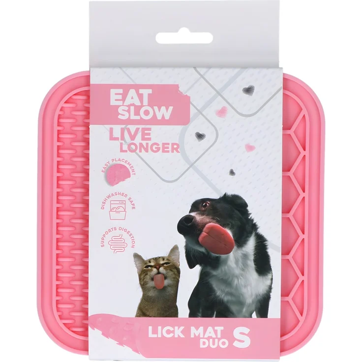 Eat Slow Live Longer Leckmatte mit Noppen und Waben rosa, Größe: M – Bild 1
