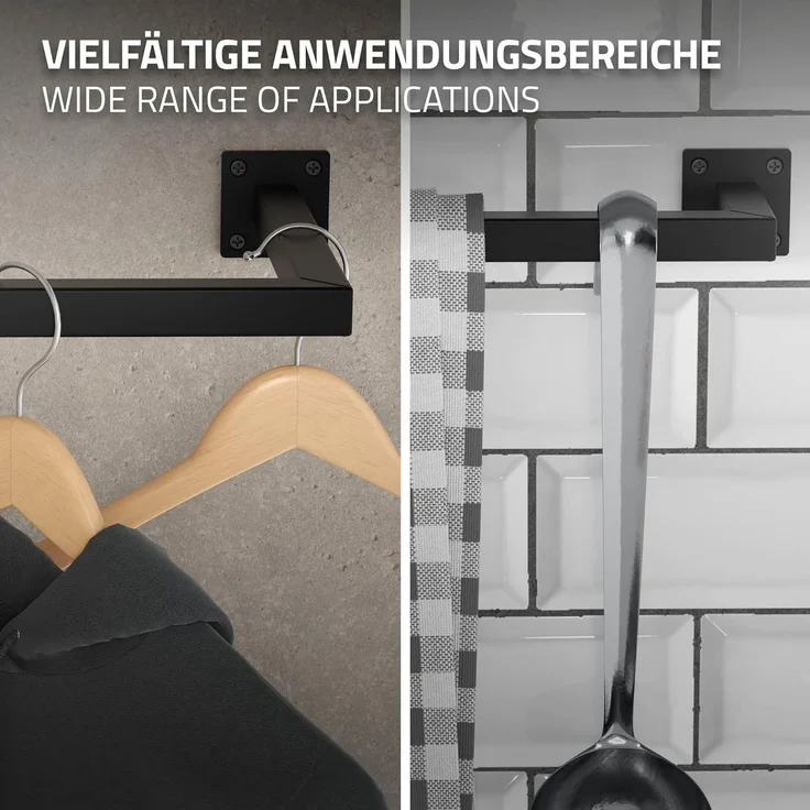 ML-DESIGN Kleiderstange Wandgarderobe Rechteck für die Wand aus Stahl inkl. Montagematerial (1 St), Garderobenstange 90x30 cm Schwarz U-Form Kleiderständer Kleidergestell – Bild 4