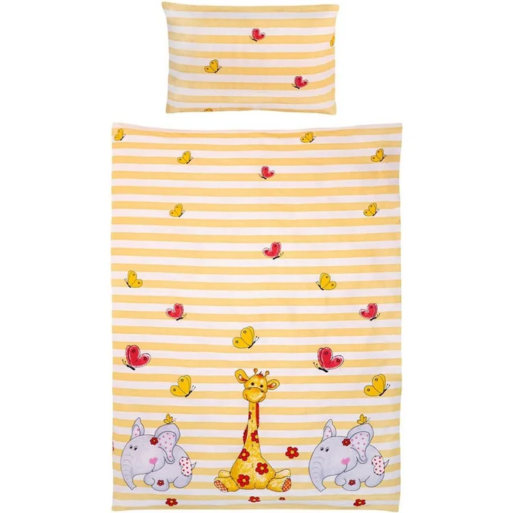 Gräfenstayn Kinderbettwäsche Set mit Tiermotiv und integriertem Reißverschluss - aus 100% Baumwolle, 2 teilig, Deckenbezug 135x100cm und Kissenbezug 60x40cm (Giraffe/Elefant)