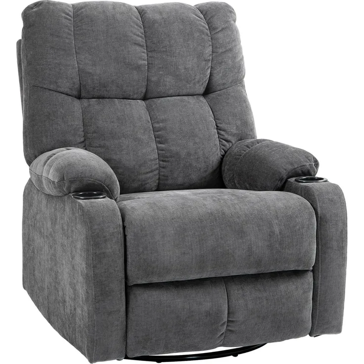 HOMCOM Relaxsessel Fernsehsessel mit Liegefunktion, Schaukelfunktion und Becherhalter (TV-Sessel, 1-St, Ruhesessel), für Wohnzimmer, Dunkelgrau